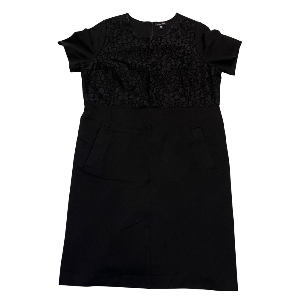Lands' End Black Lace Bodice Classic Elegant Short Sleeve Sheath Dress Size 18W‎